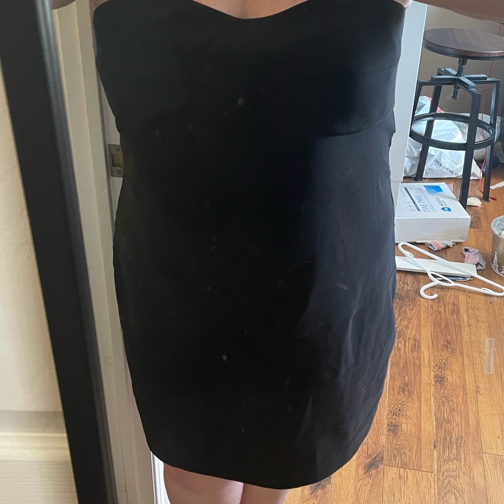 Black strapless cocktail dress